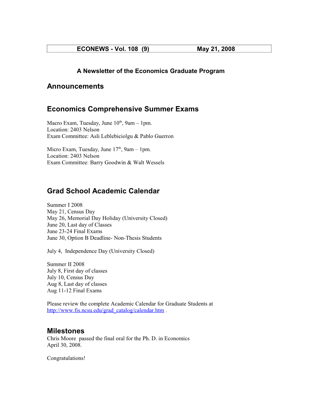 A Newsletter of the Economics Graduate Program s1