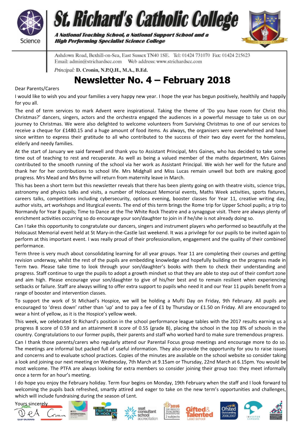 Newsletter No. 4 – February 2018 Dear Parents/Carers