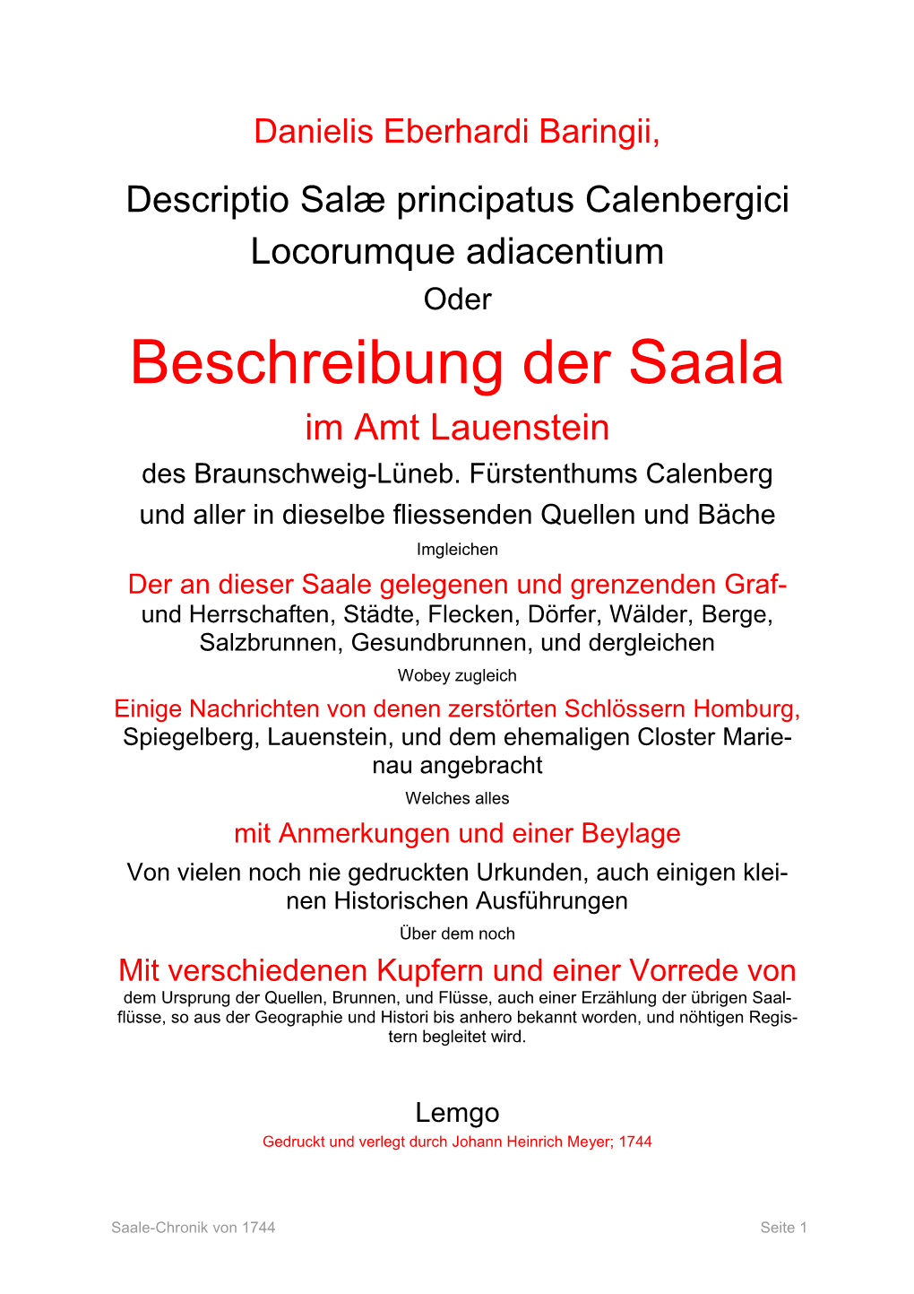 Saale-Chronik Von Baring