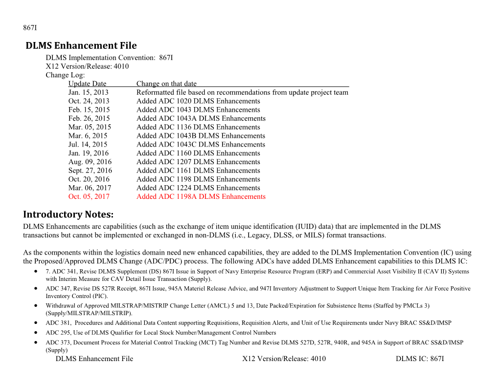 Enhancements Identified in the DLMS Supplement Sequence s1