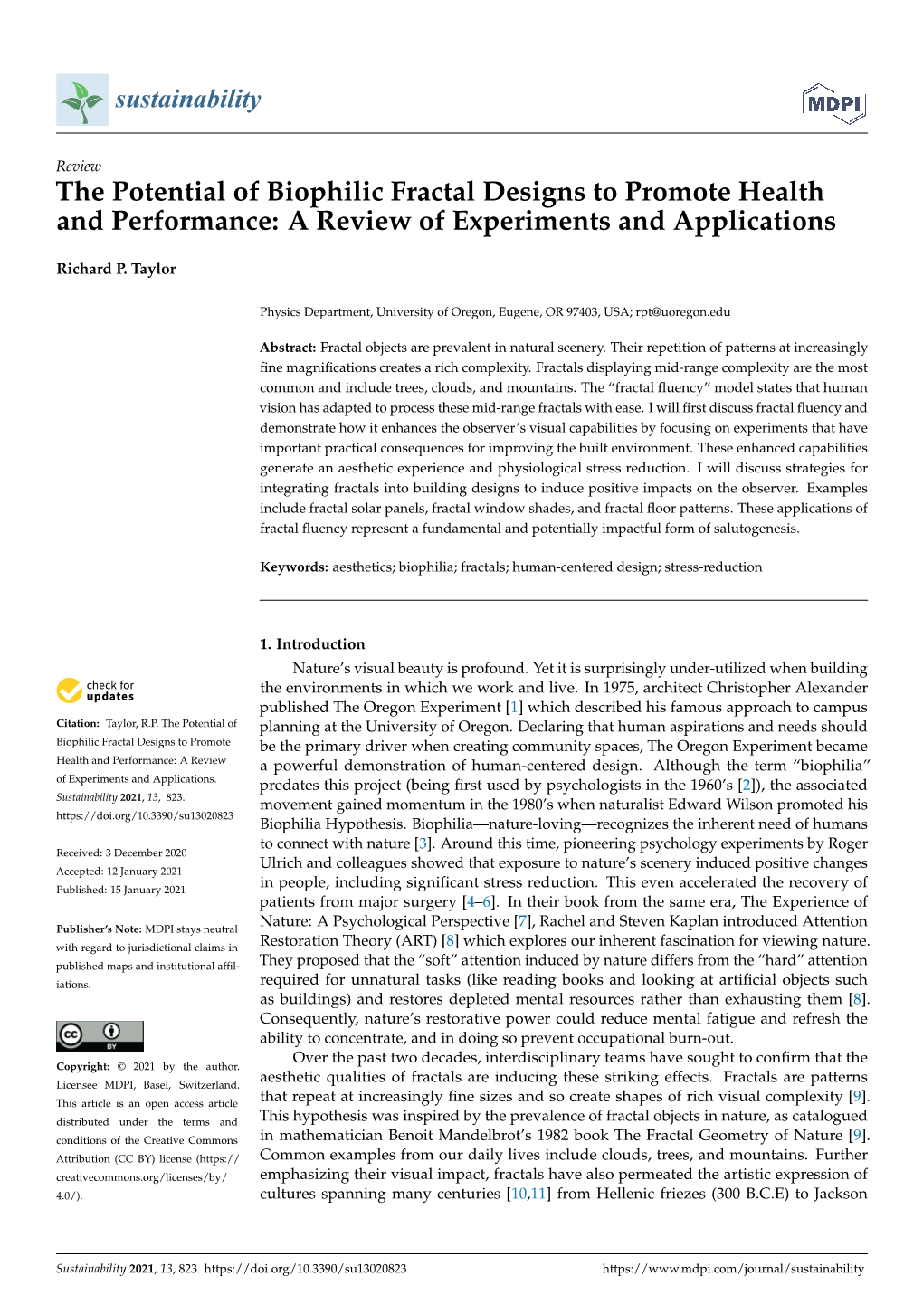 The Potential of Biophilic Fractal Designs to Promote Health and Performance: a Review of Experiments and Applications