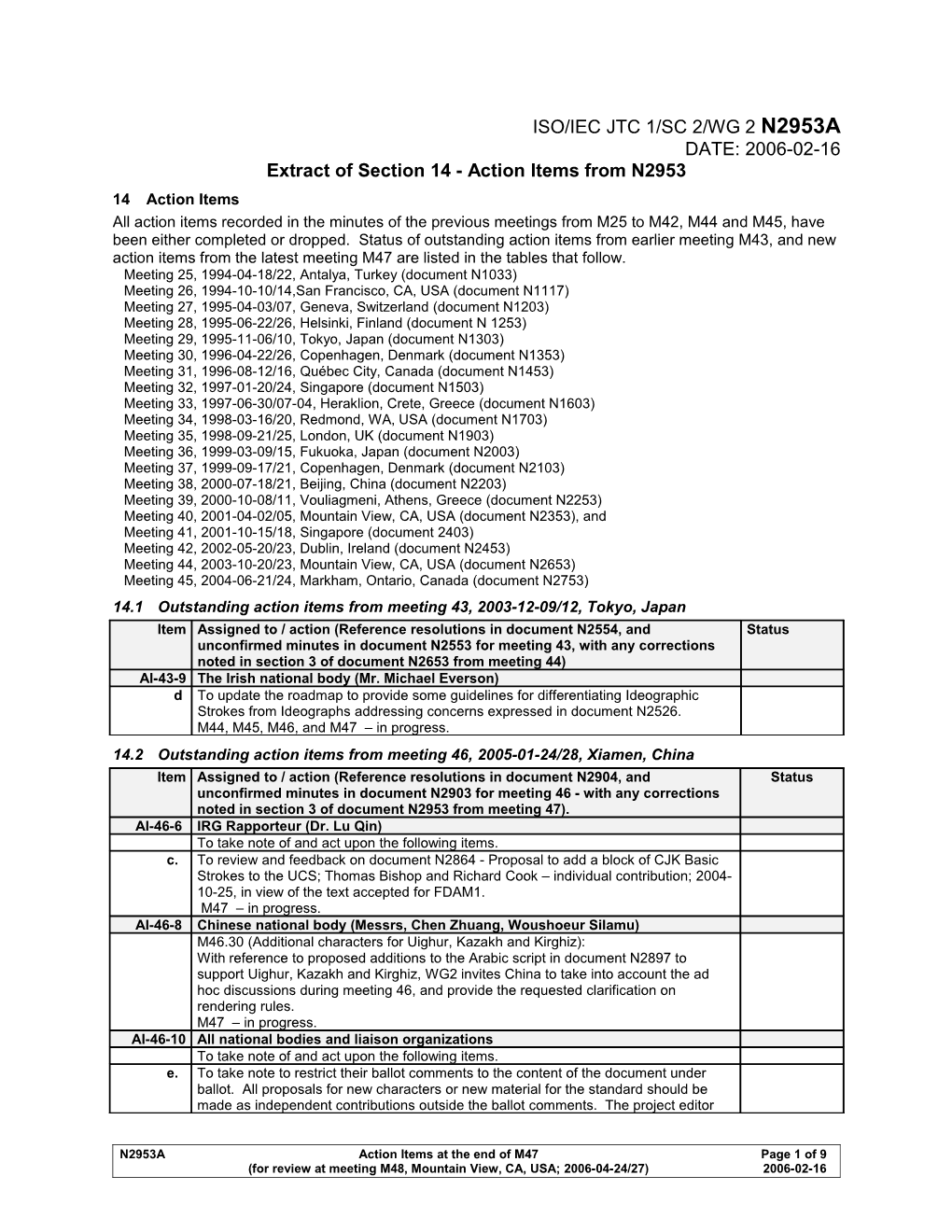 Iso/Iec Jtc 1/Sc 2/Wg 2 N2953a