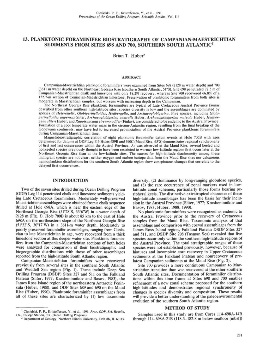 13. Planktonic Foraminifer Biostratigraphy of Campanian–Maestrichtian Sediments from Sites 698 and 700, Southern South Atlantic