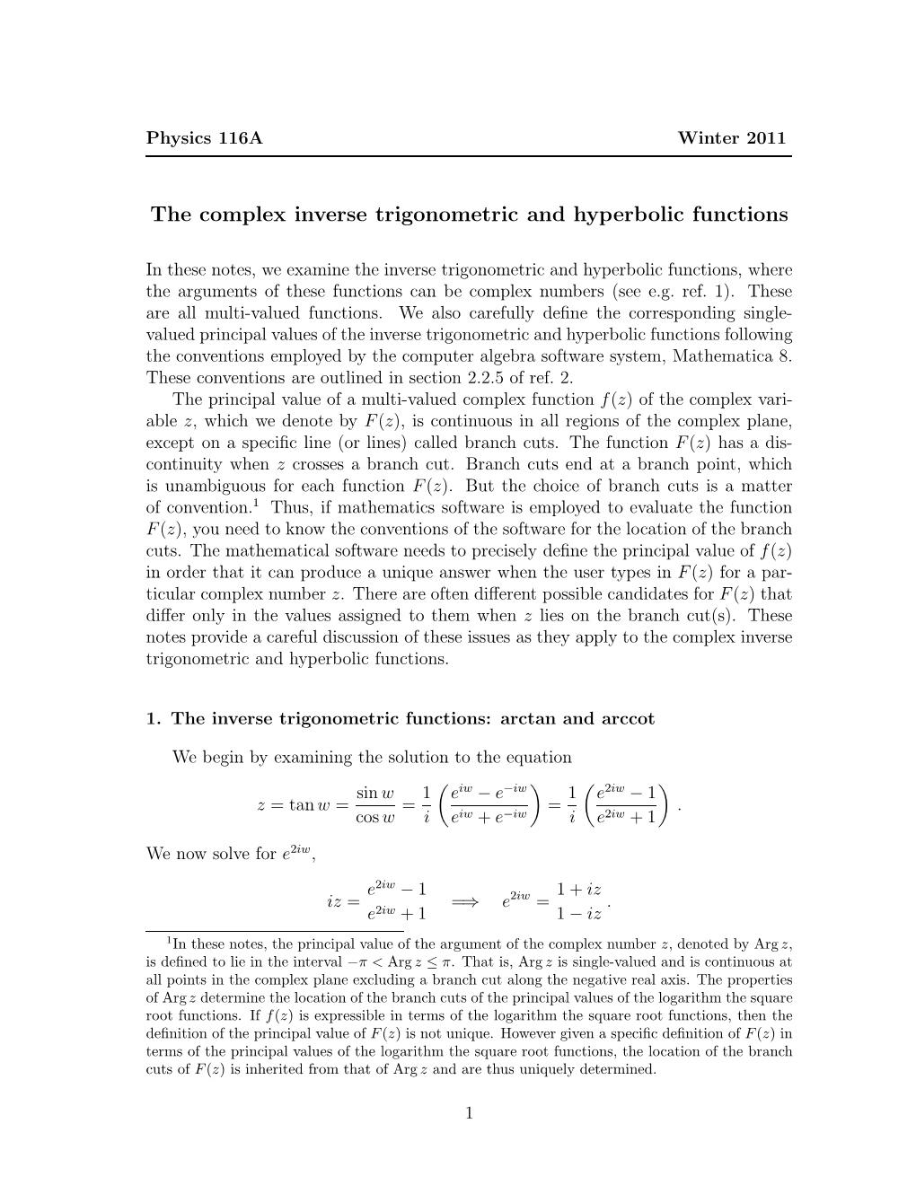 The Complex Inverse Trigonometric and Hyperbolic Functions