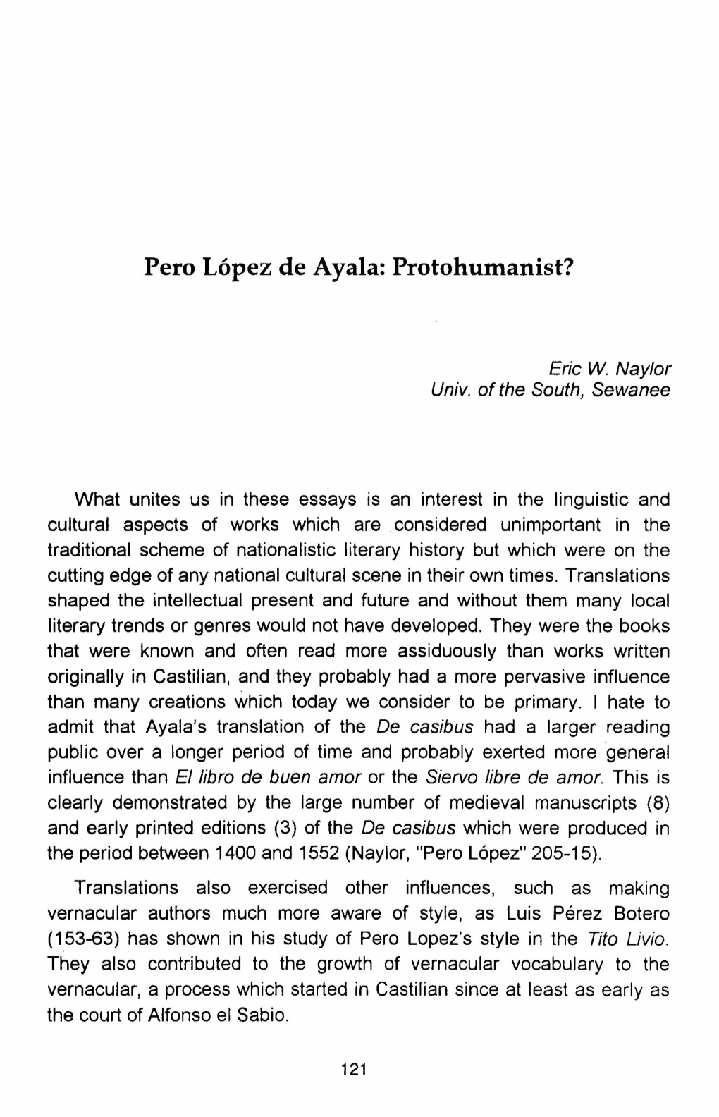 Pero López De Ayala: Protohumanist?