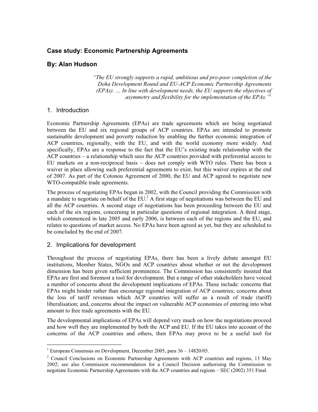 Case Study: Economic Partnership Agreements By: Alan Hudson