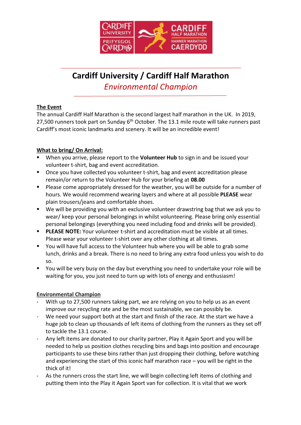 Cardiff University / Cardiff Half Marathon Environmental Champion