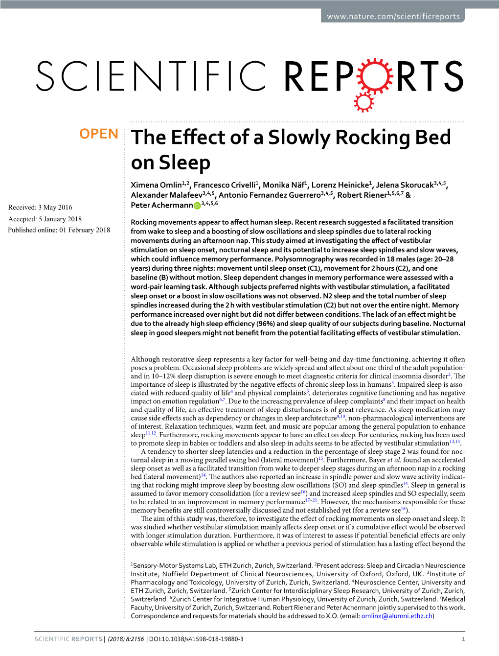 The Effect of a Slowly Rocking Bed on Sleep