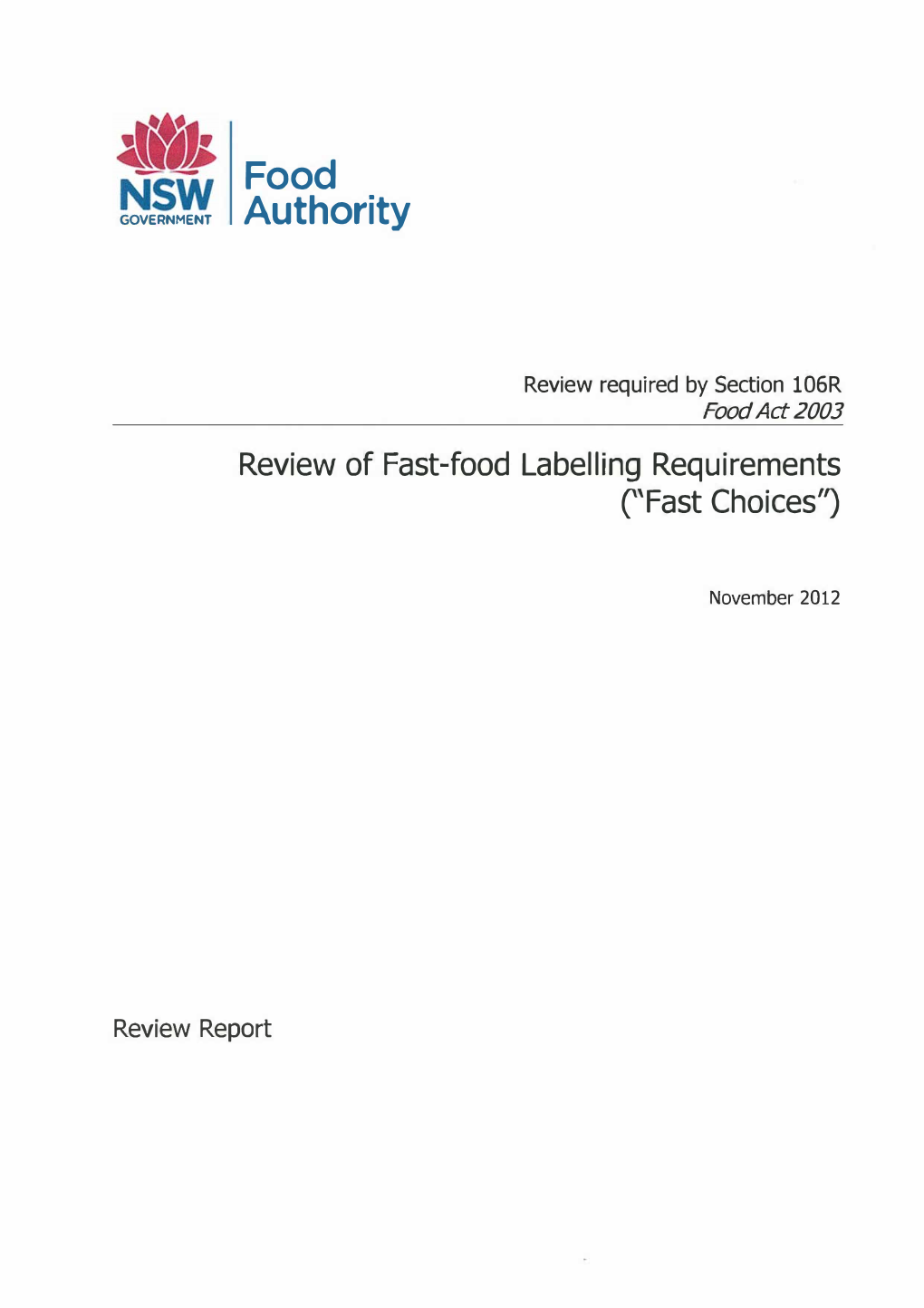 NSW Food Authority Review of Fast-Food