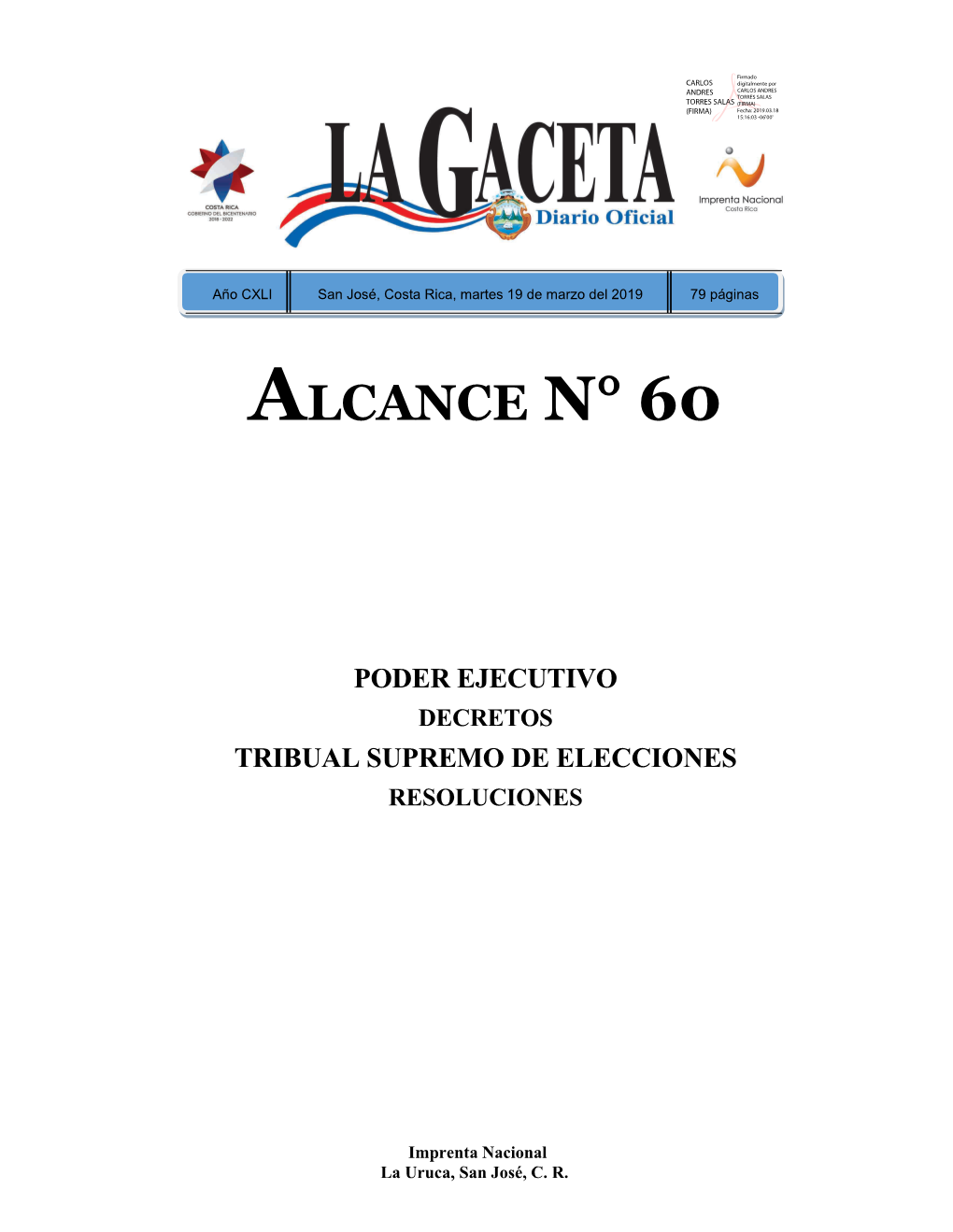 ALCANCE DIGITAL N° 60 a LA GACETA N° 55 De La Fecha 19 03