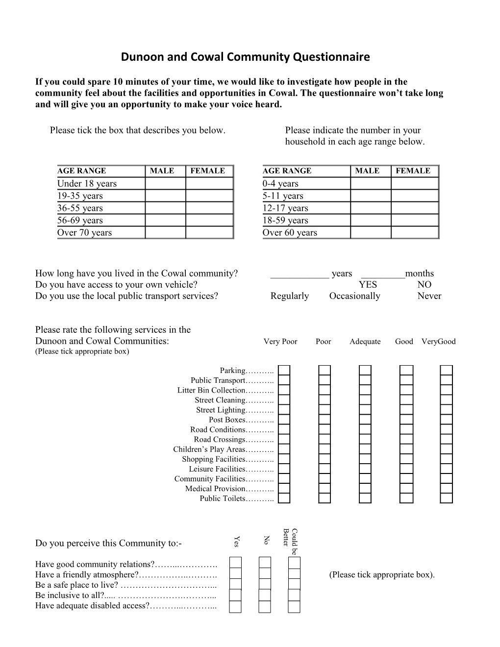 Dunoon and Cowal Community Questionnaire