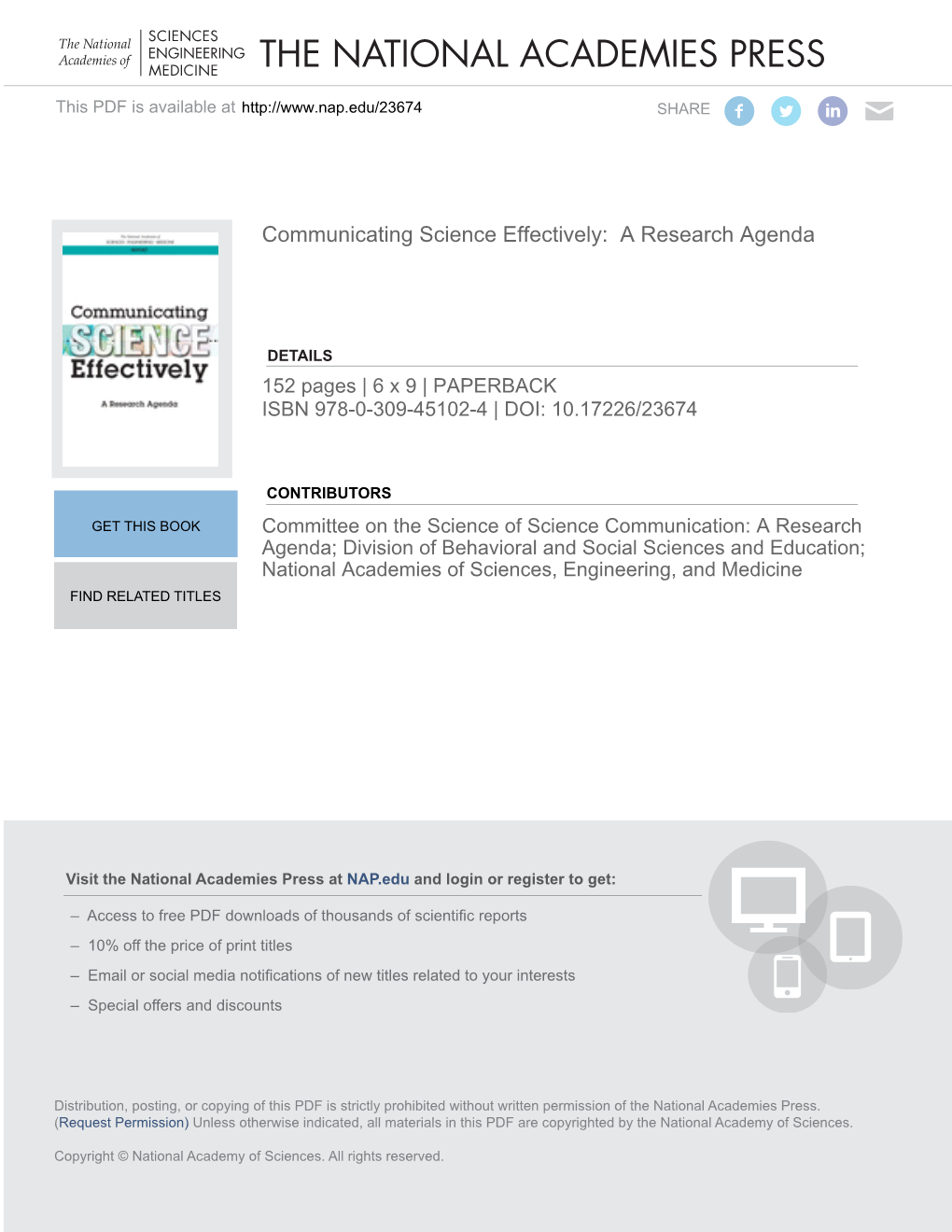 Communicating Science Effectively: a Research Agenda
