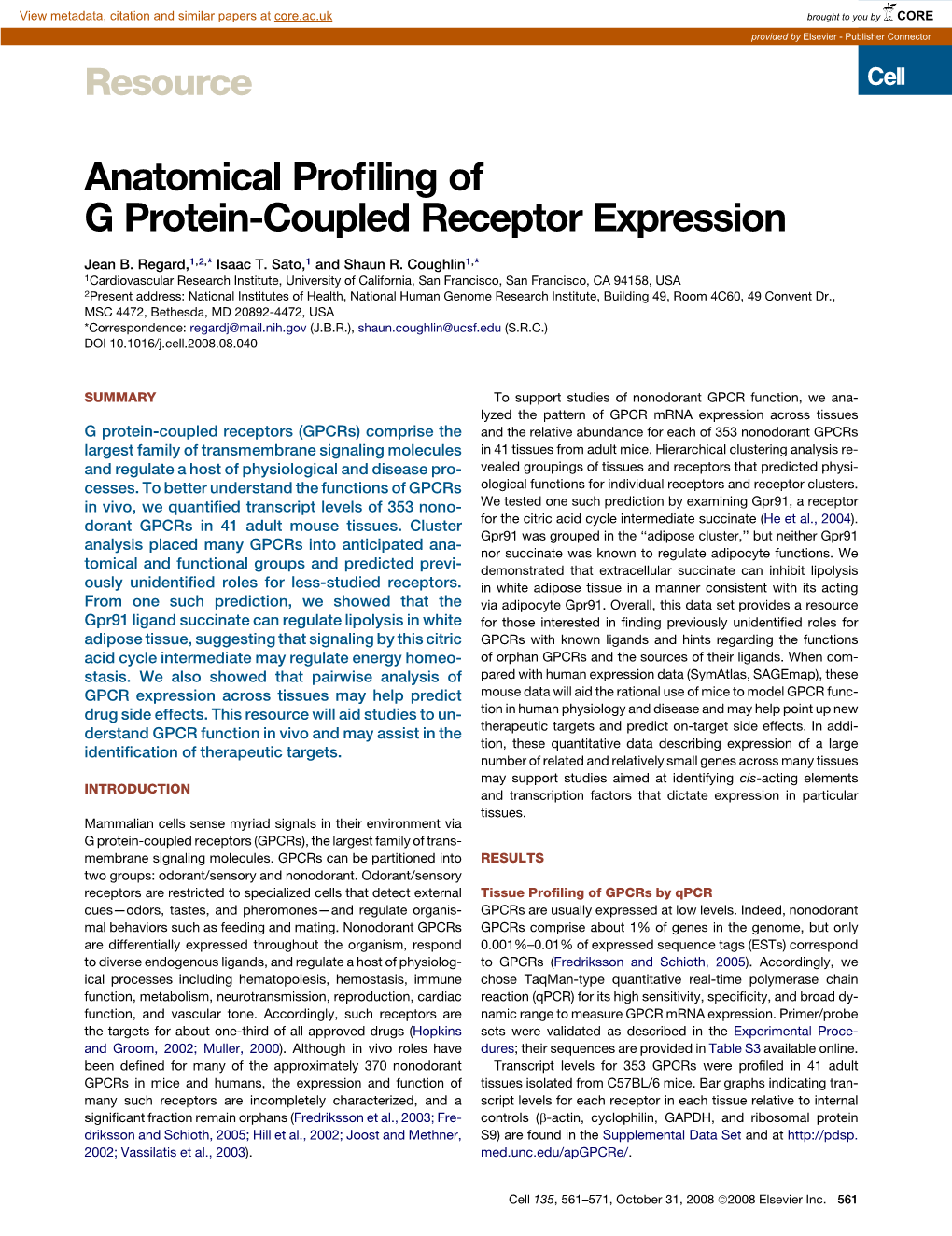 Anatomical Profiling of G Protein-Coupled Receptor Expression