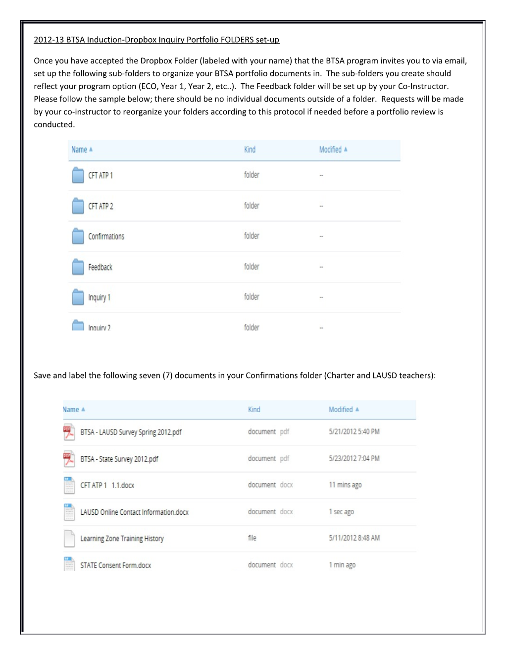 2012-13 BTSA Induction-Dropbox Inquiry Portfolio FOLDERS Set-Up