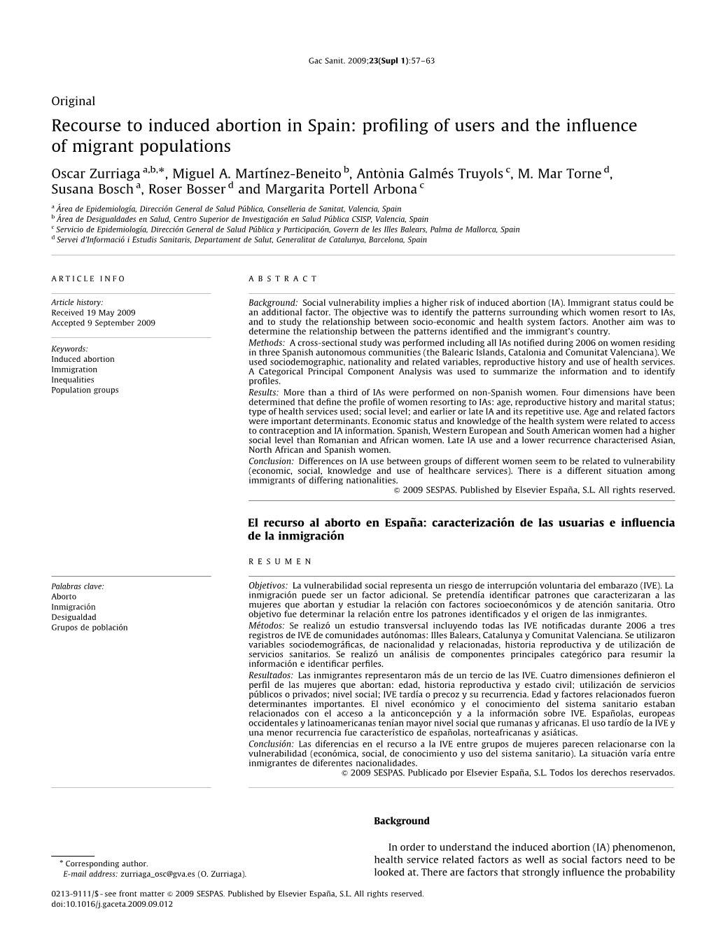 Recourse to Induced Abortion in Spain: Proﬁling of Users and the Inﬂuence of Migrant Populations