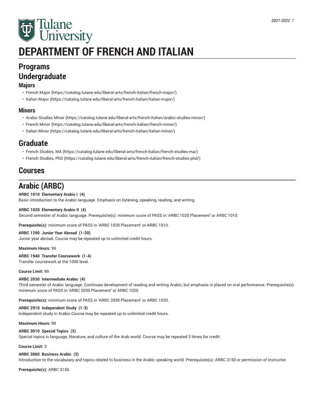 Department of French and Italian