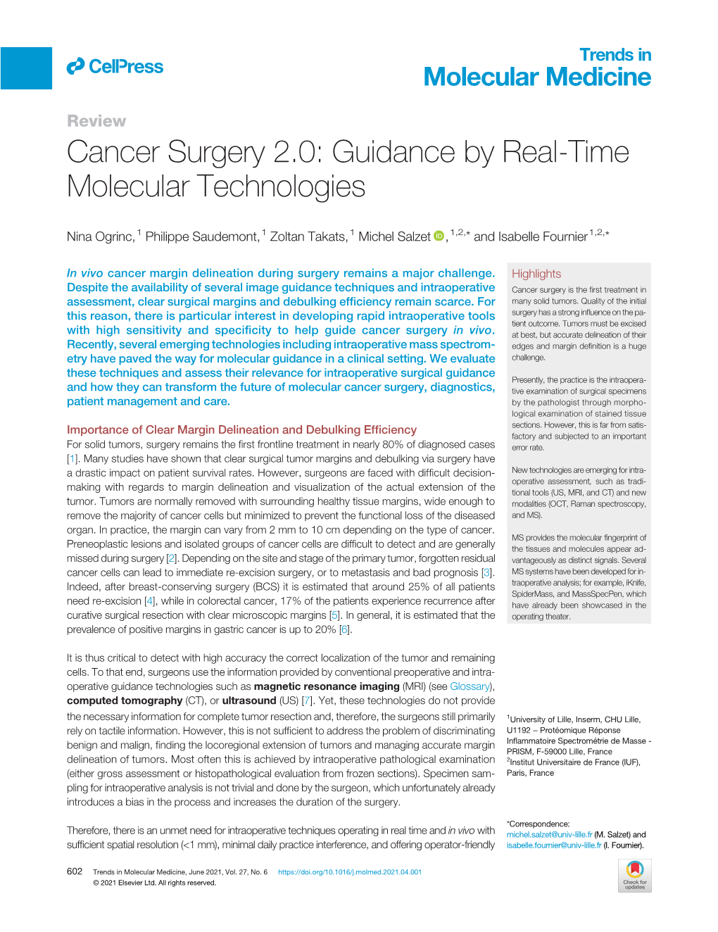 Cancer Surgery 2.0: Guidance by Real-Time Molecular Technologies