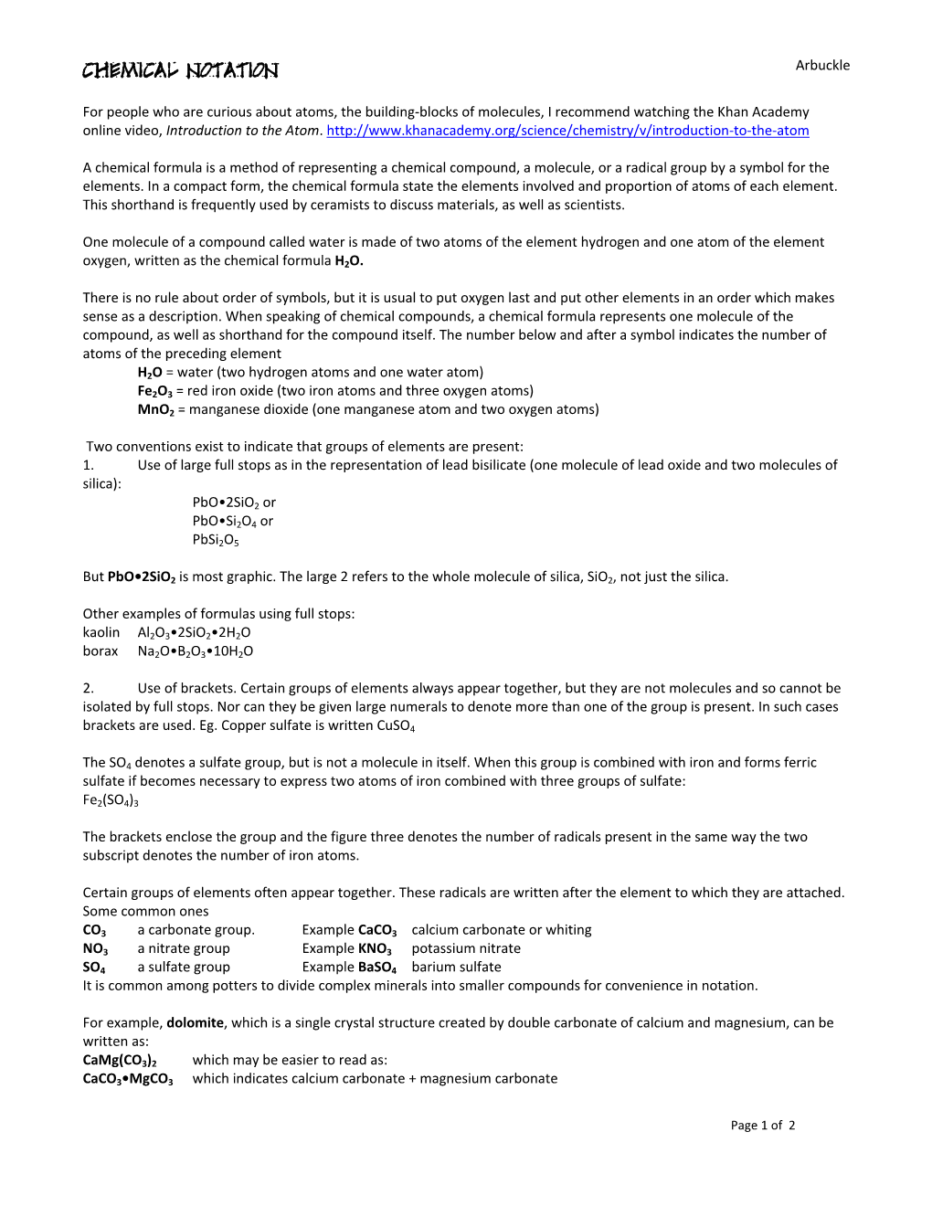 Chemical Notation Arbuckle