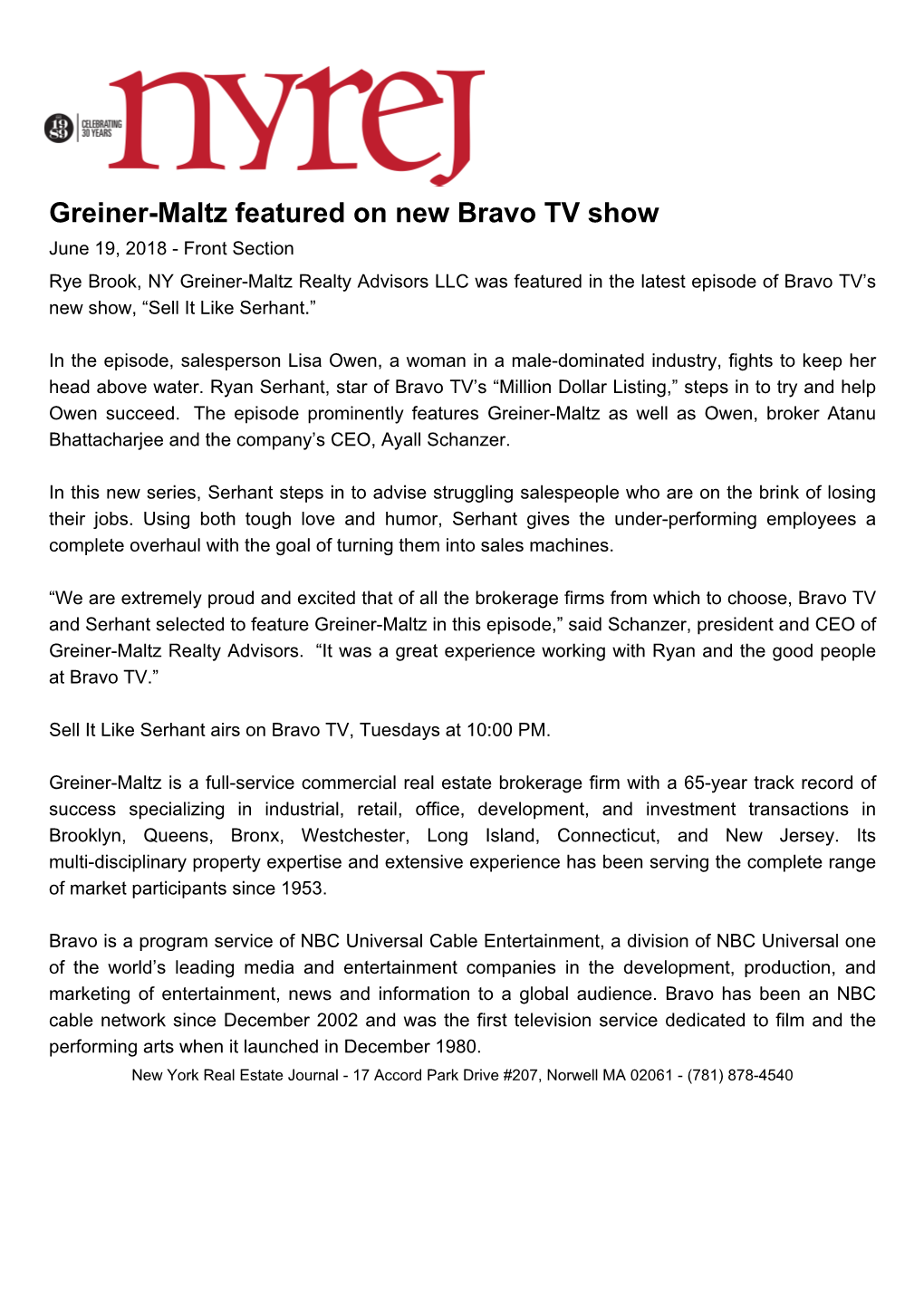 Greiner-Maltz Featured on New Bravo TV Show