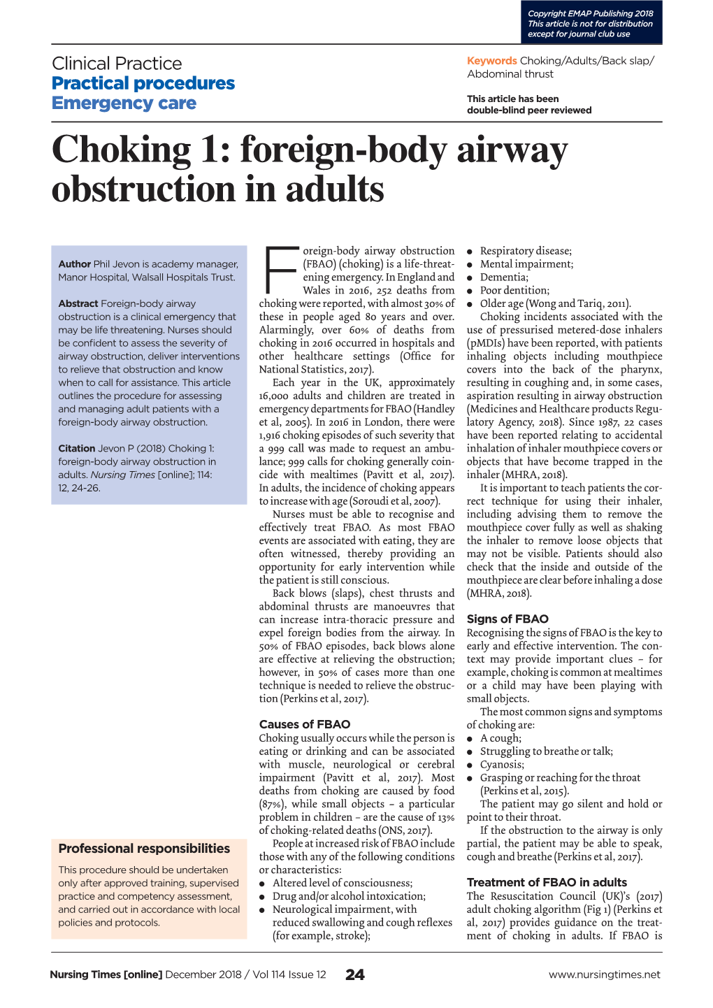 Foreign-Body Airway Obstruction in Adults