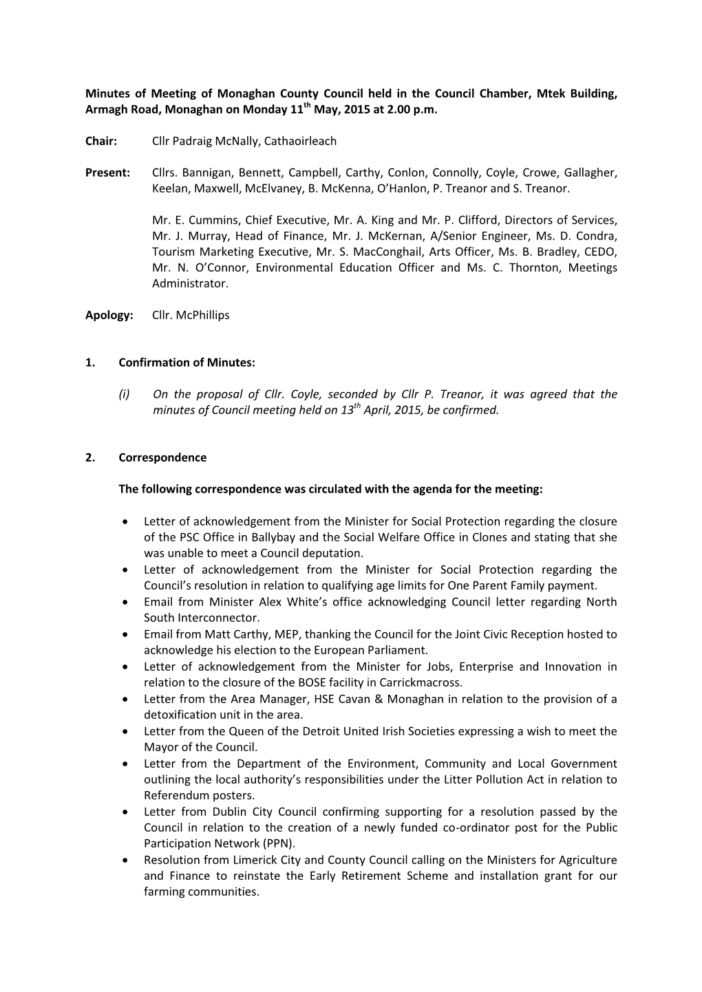 Council Meeting Minutes May 2015