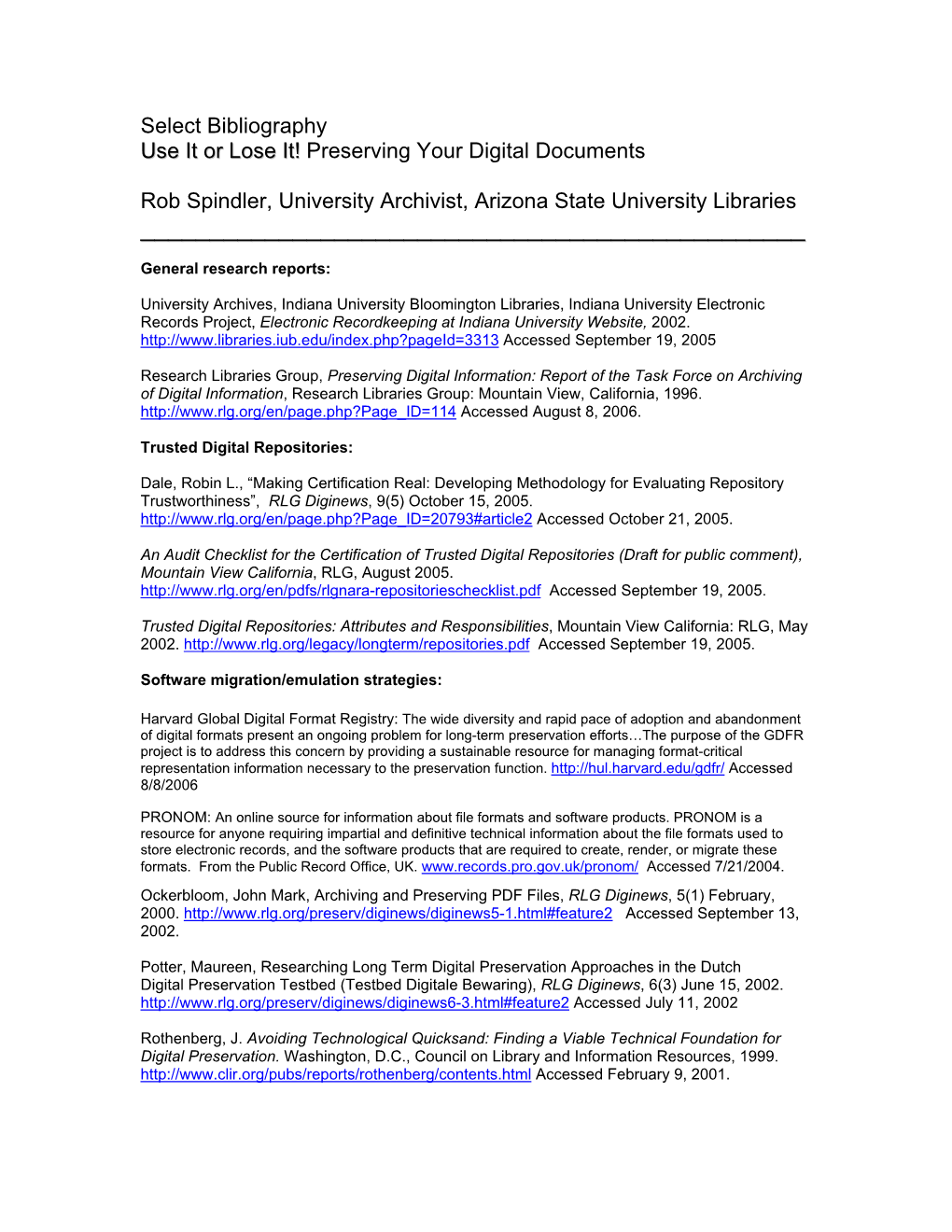 Digital Preservation Bibliography