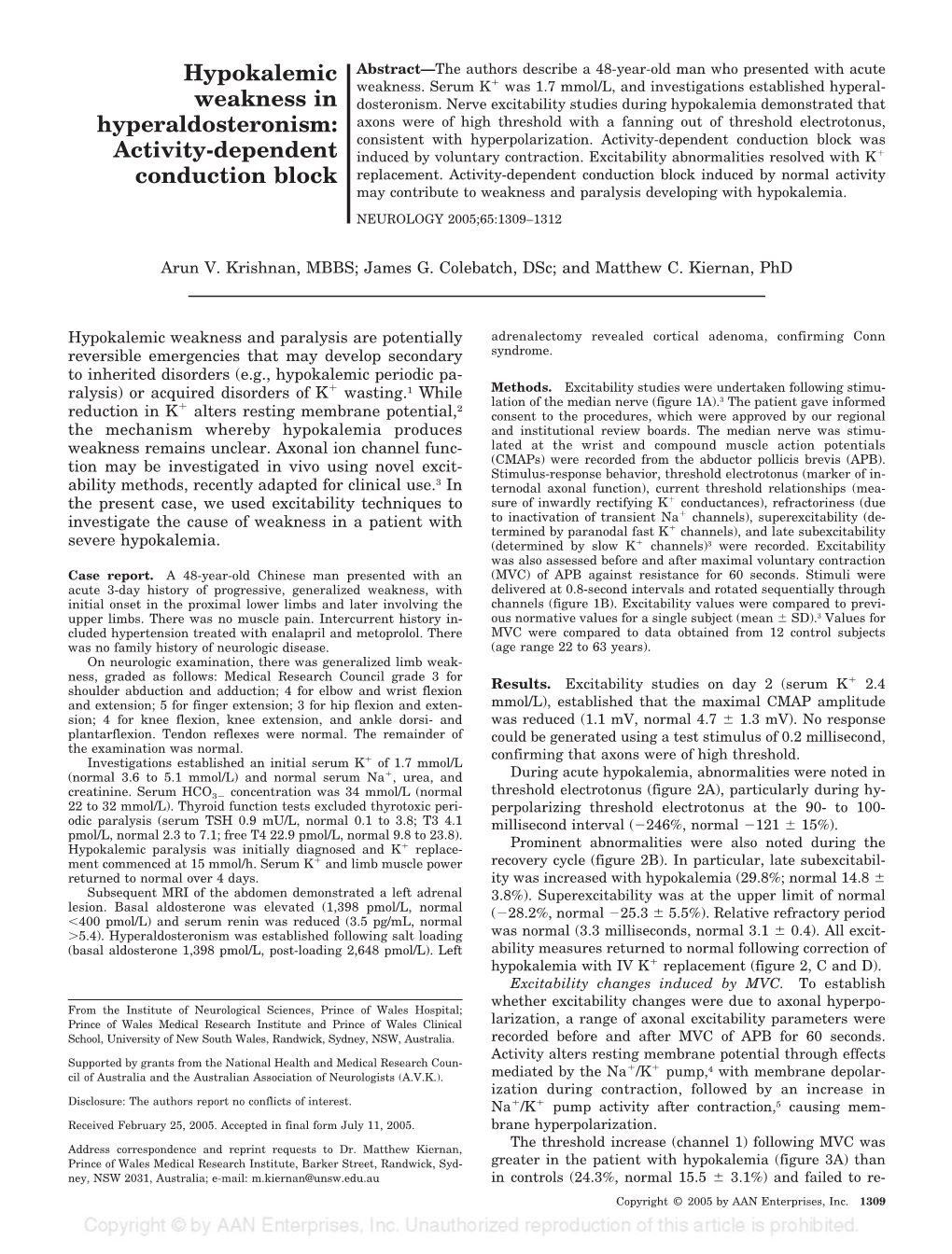 Hypokalemic Weakness in Hyperaldosteronism: Activity-Dependent Conduction Block