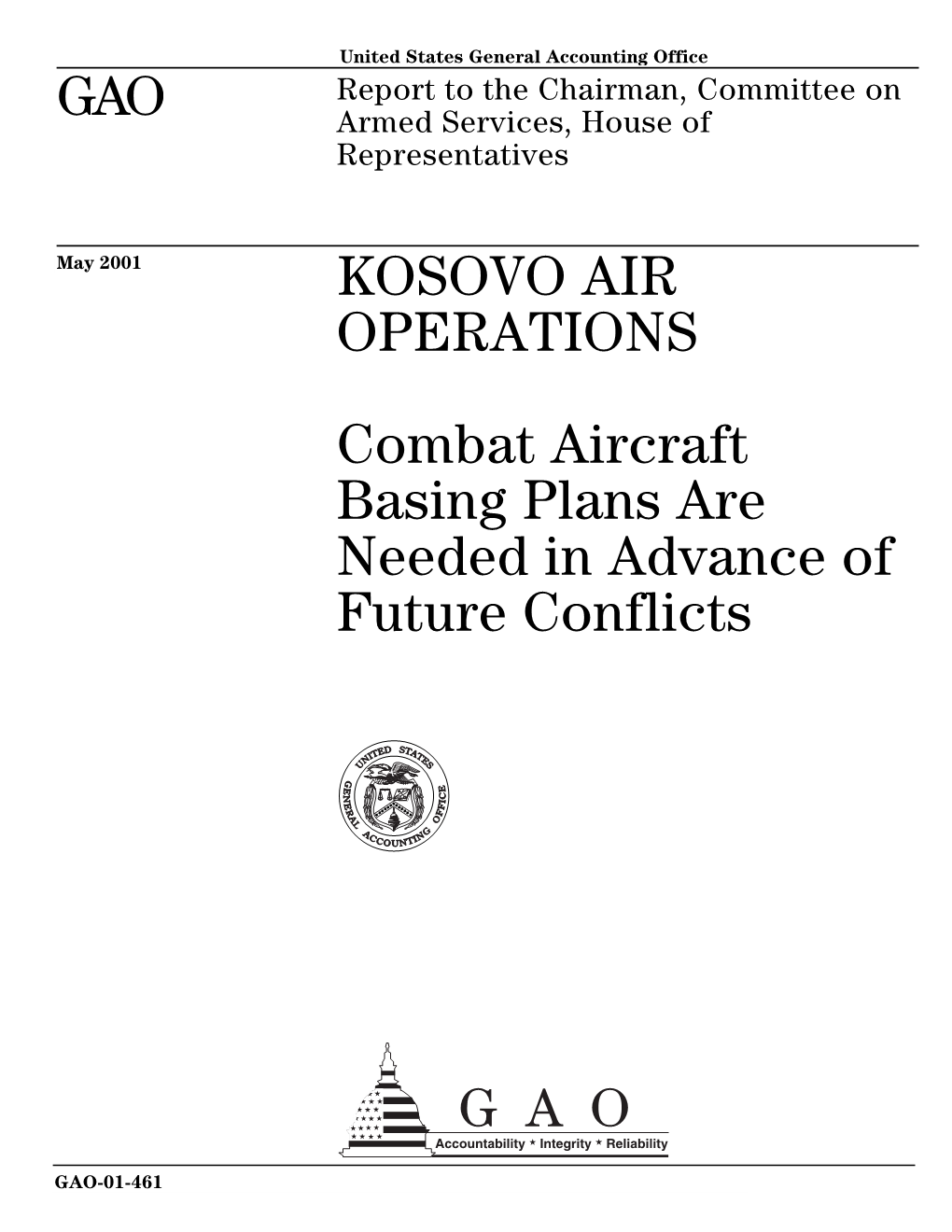 GAO-01-461 Kosovo Air Operations United States General Accounting Office Washington, DC 20548