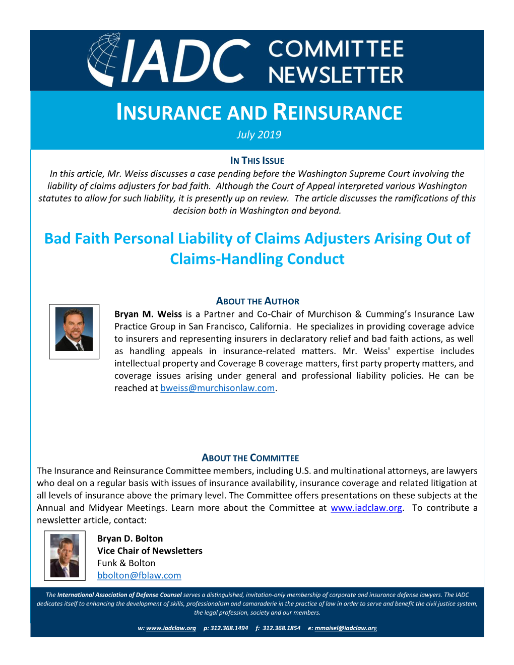 INSURANCE and REINSURANCE July 2019