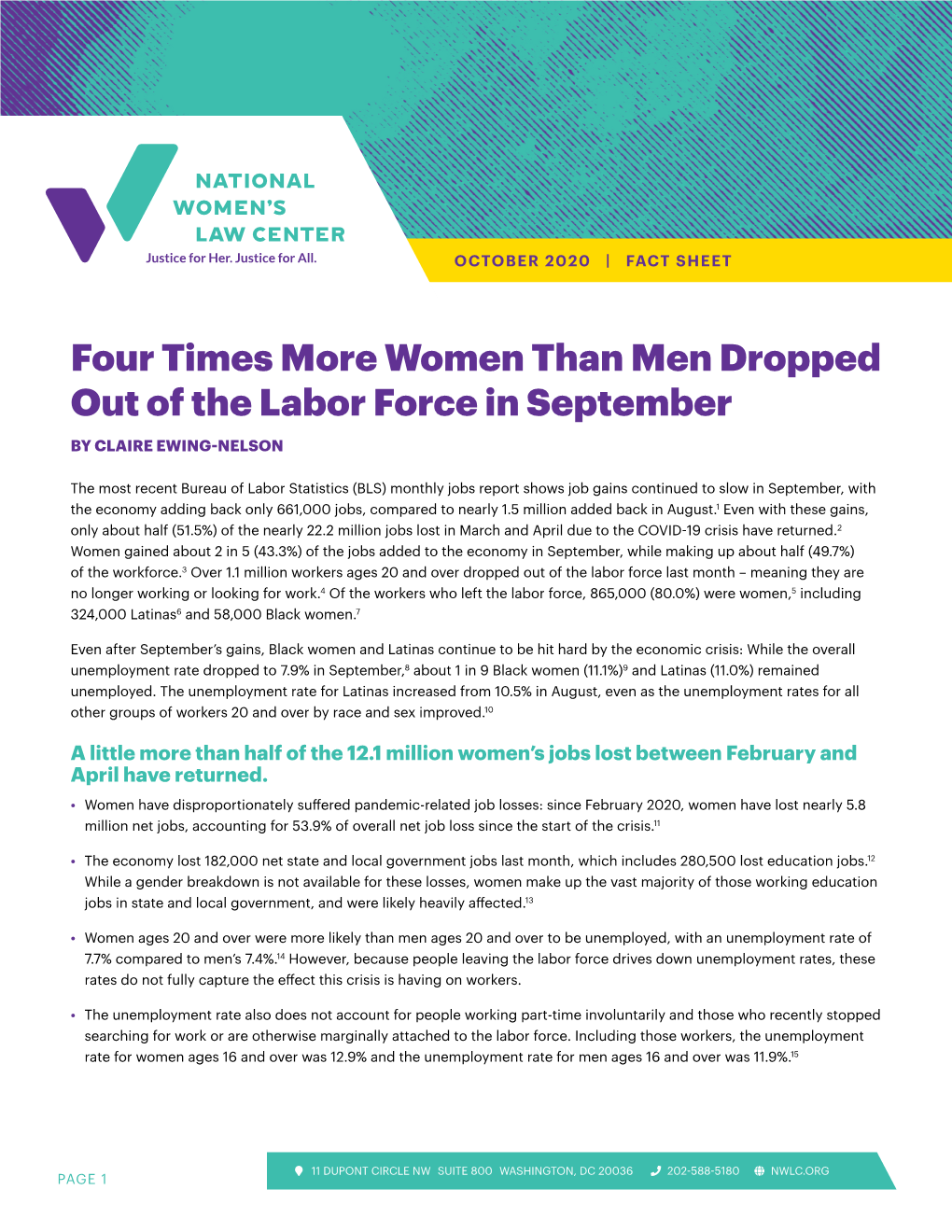 Four Times More Women Than Men Dropped out of the Labor Force in September by CLAIRE EWING-NELSON