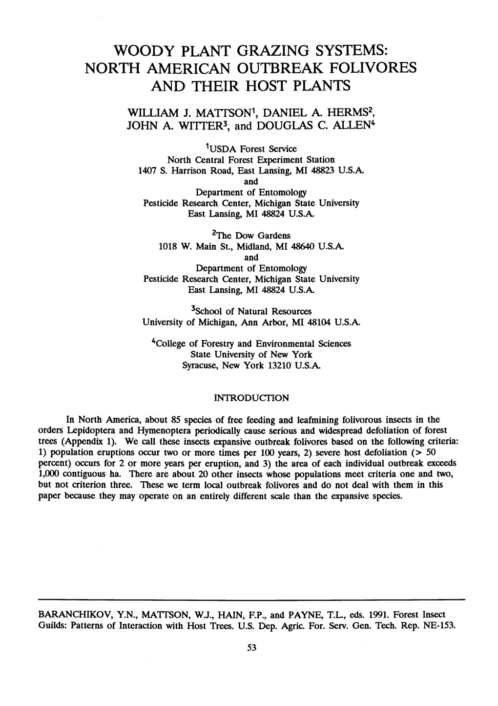 Woody Plant Grazing Systems: North American Outbreak Folivores and Their Host Plants