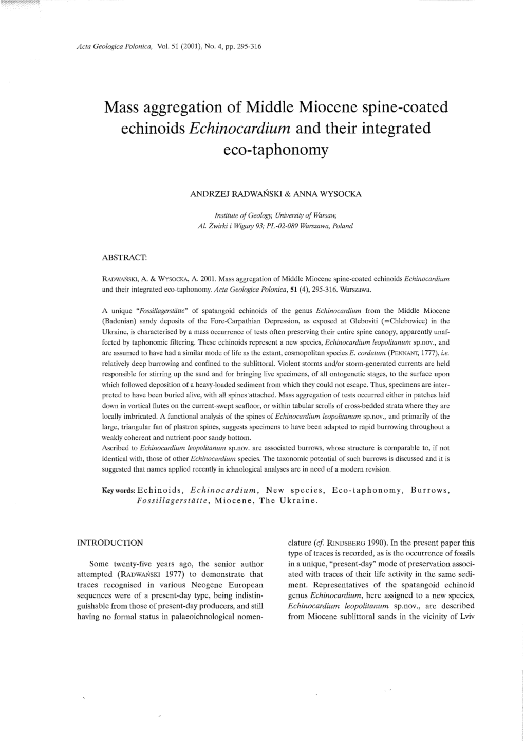 Mass Aggregation of Middle Miocene Spine-Coated Echinoids Echinocardium and Their Integrated Eco-Taphonomy