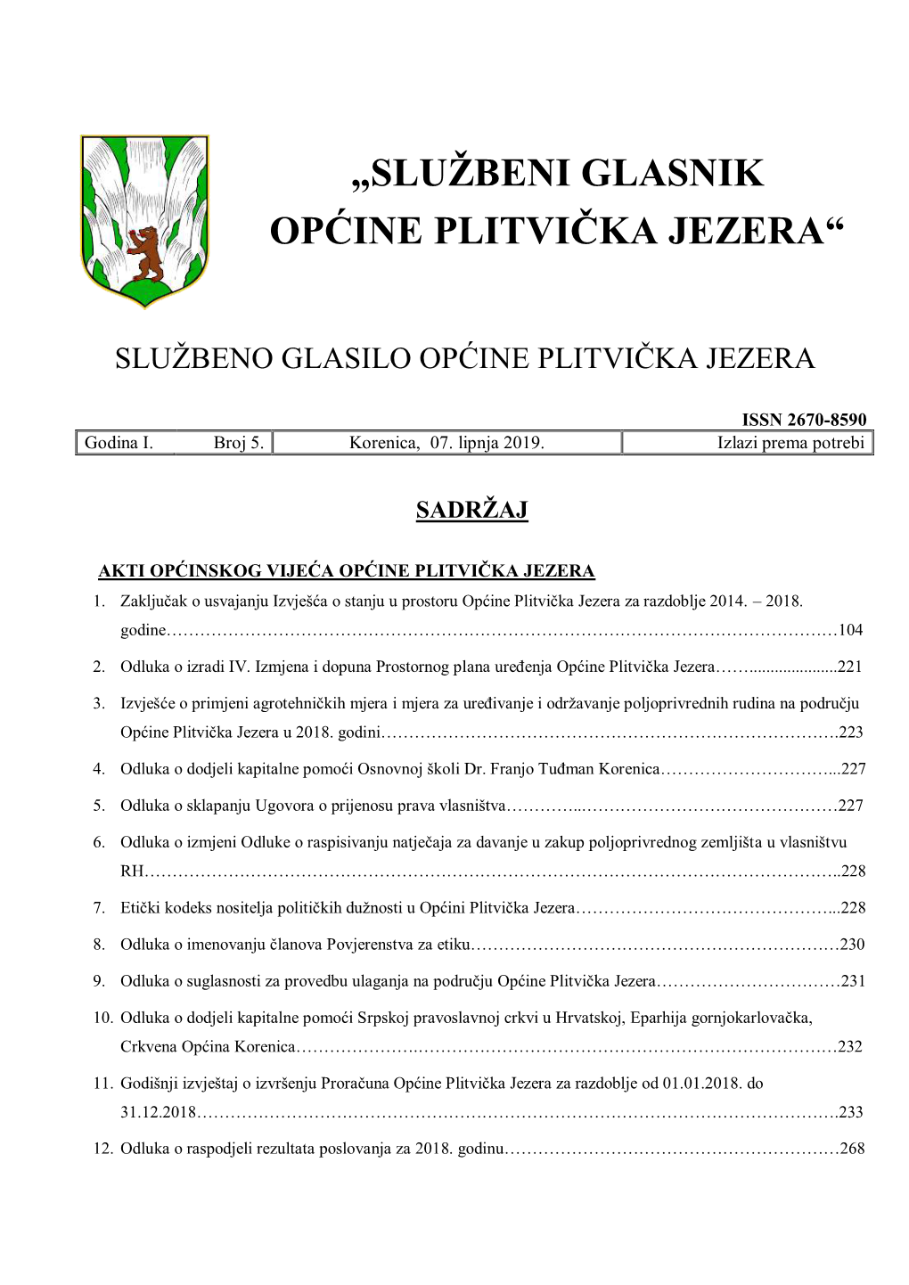 „Službeni Glasnik Općine Plitvička Jezera“ 104