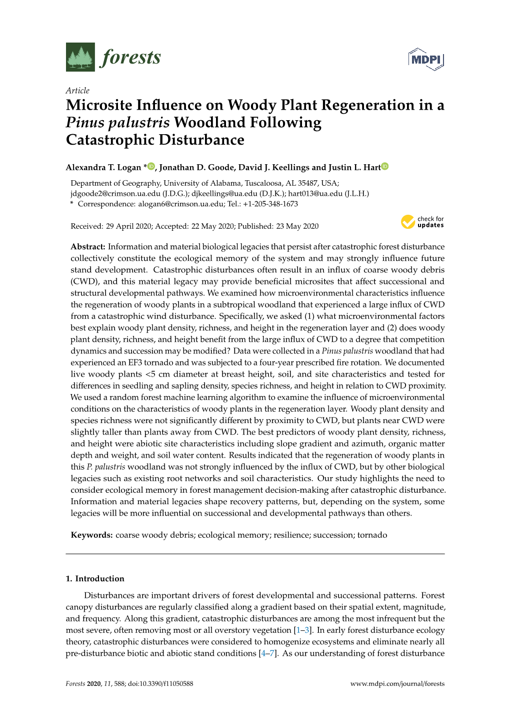 Microsite Influence on Woody Plant Regeneration in a Pinus Palustris