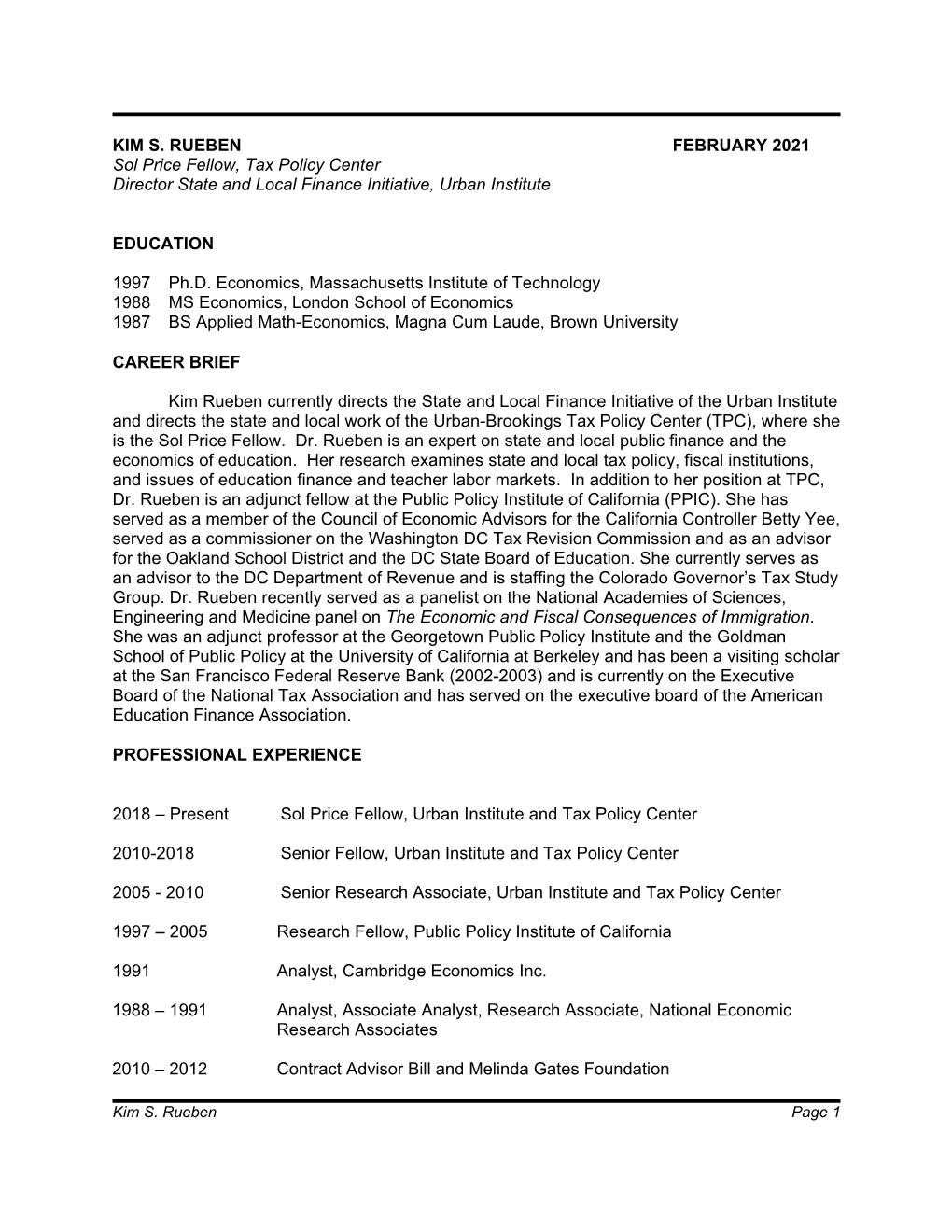 Kim S. Rueben CV