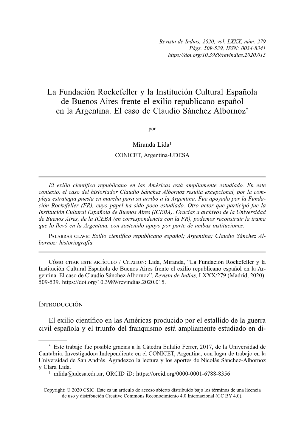 La Fundación Rockefeller Y La Institución Cultural Española De Buenos Aires Frente El Exilio Republicano Español En La Argentina