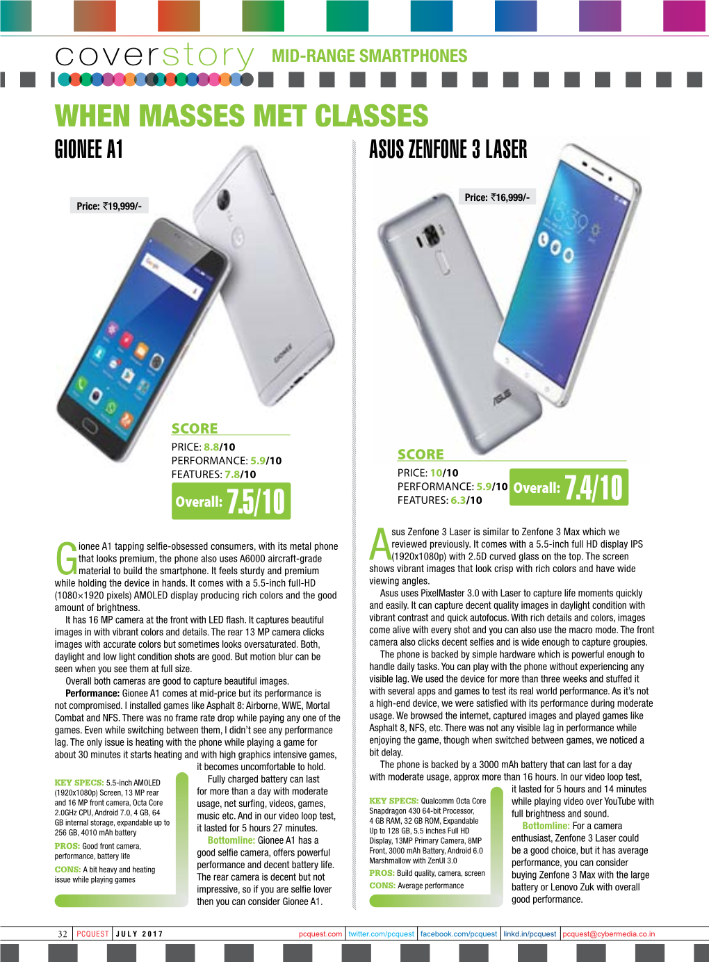 Coverstory Mid-Range Smartphones When Masses Met Classes Gionee A1 Asus Zenfone 3 Laser