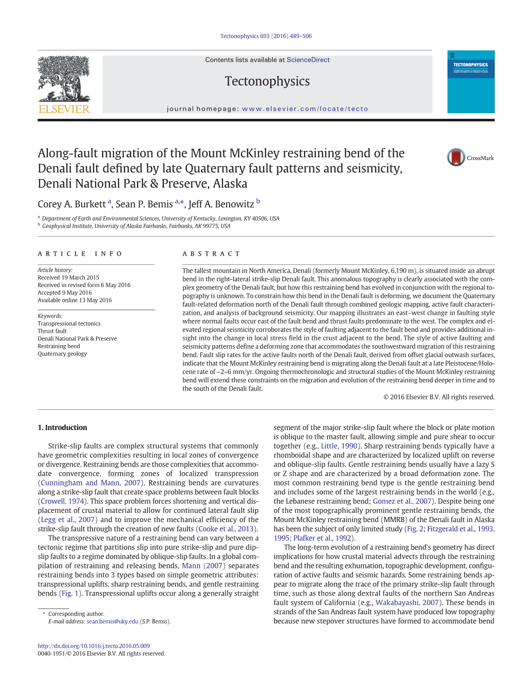 Along-Fault Migration of the Mount Mckinley Restraining Bend of The