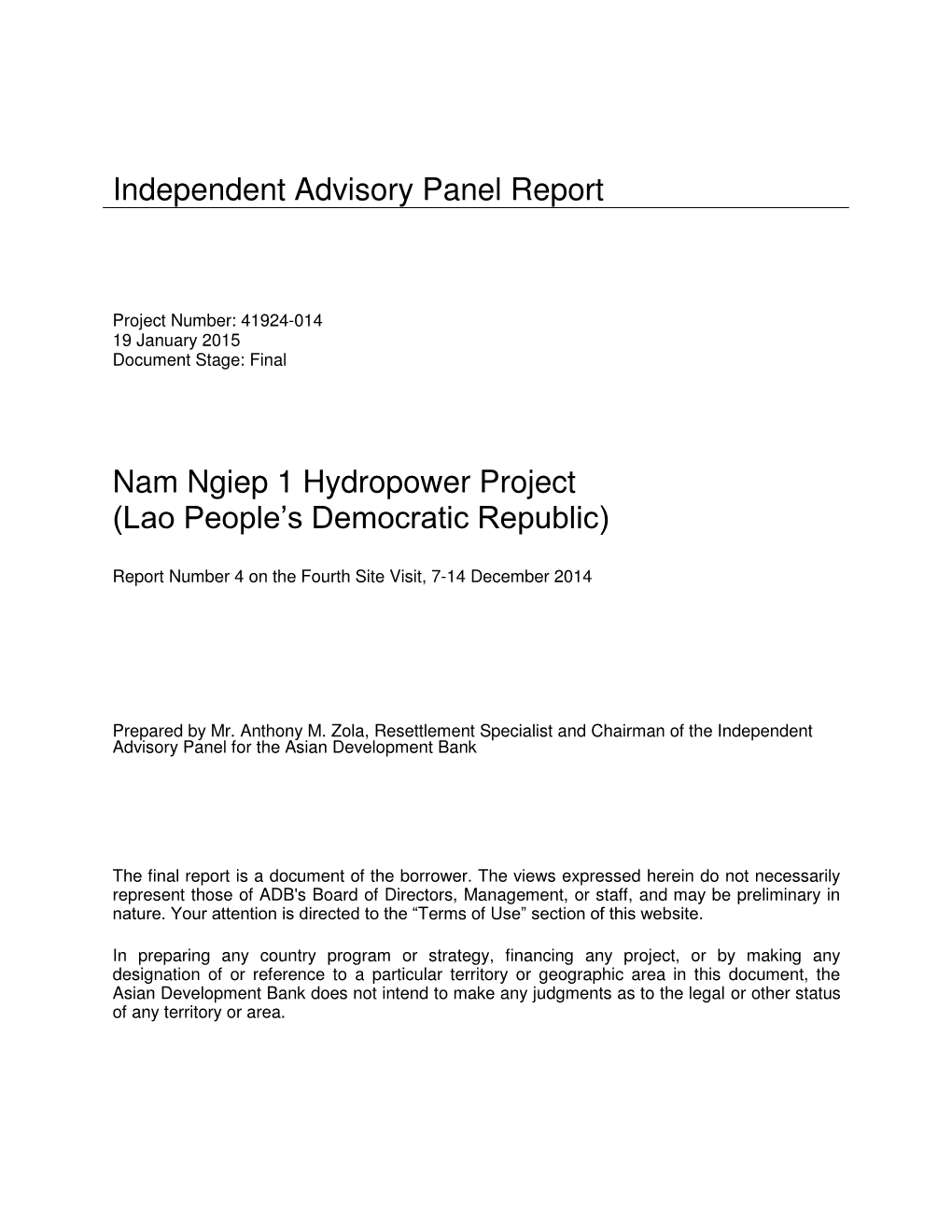 41924-014: Independent Advisory Panel Report No. 4 on the Fourth