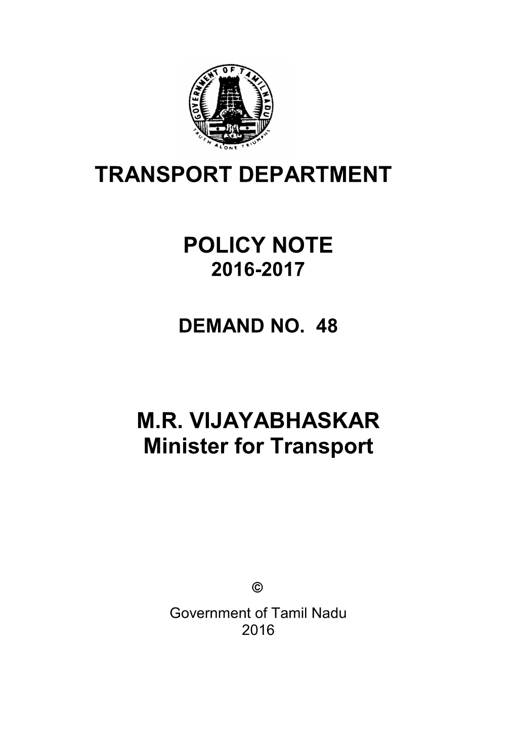 Policy Note of Transport Department