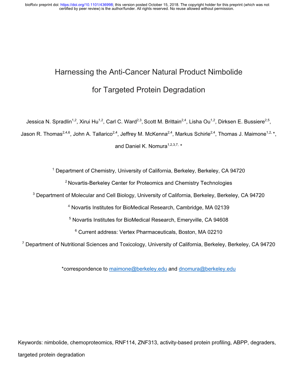 Harnessing the Anti-Cancer Natural Product Nimbolide for Targeted