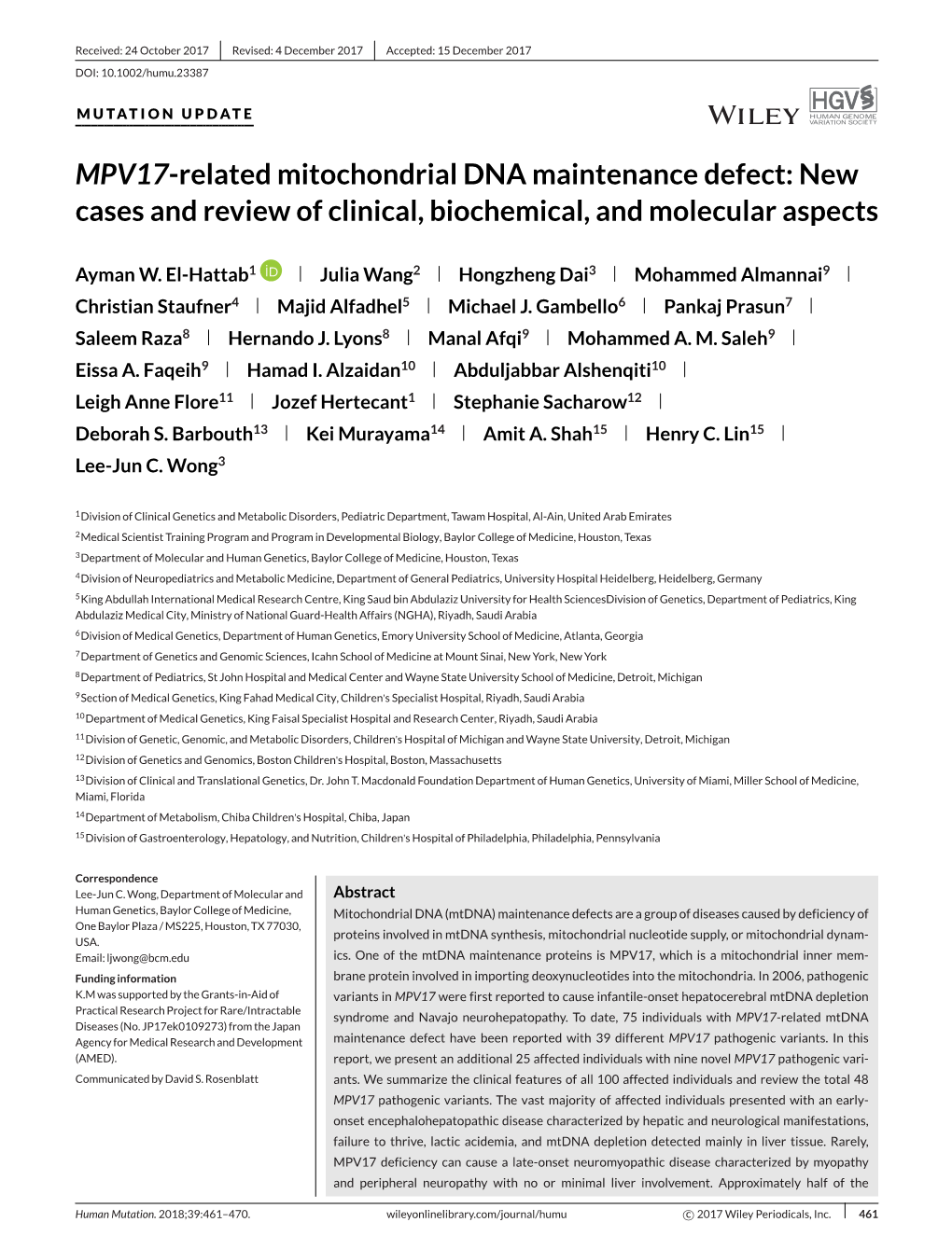 MPV17-Related Mitochondrial DNA Maintenance Defect: New Cases and Review of Clinical, Biochemical, and Molecular Aspects