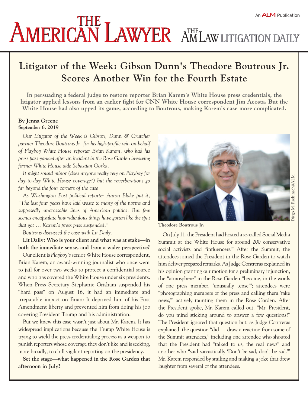 Litigator of the Week: Gibson Dunn's Theodore Boutrous Jr. Scores Another Win for the Fourth Estate