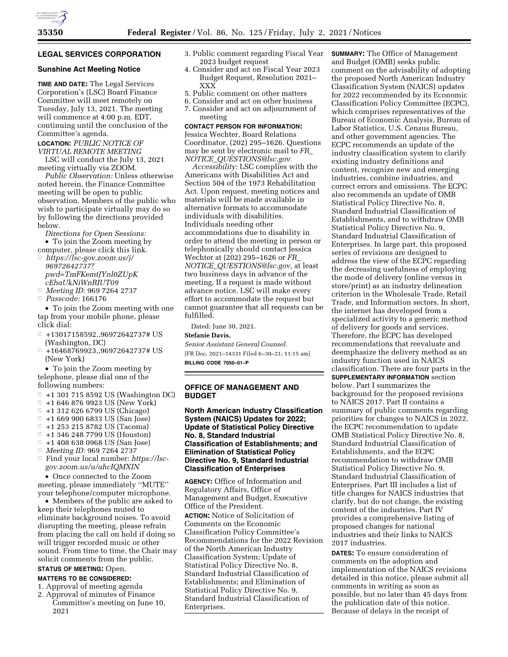 Federal Register Notice (85 FR Classification System Developed in ‘‘North American Industry Classification 11120–11124)