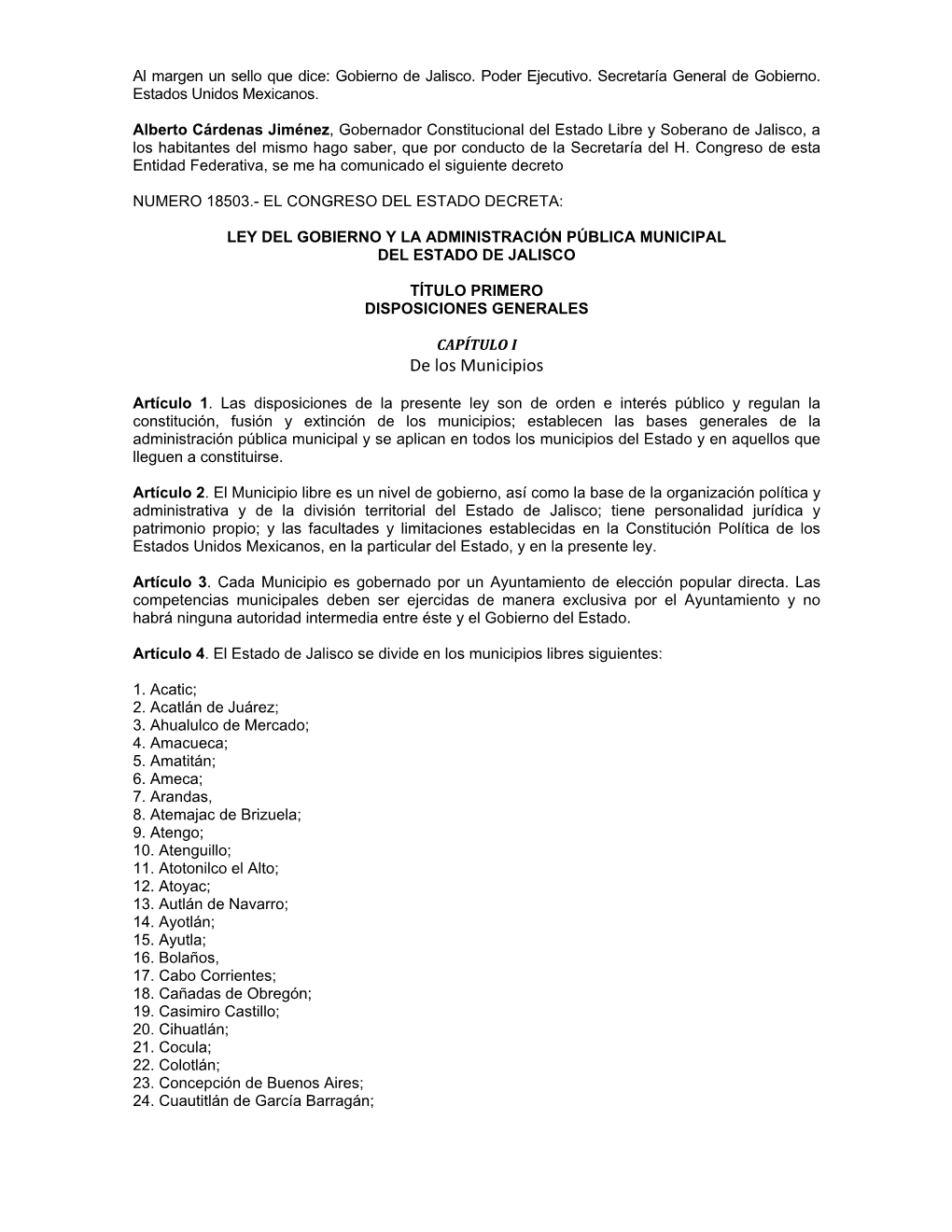 Ley Del Gobierno Y La Administración Pública Municipal Del Estado De Jalisco