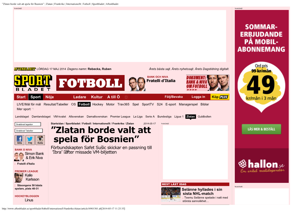 Zlatan Borde Valt Att Spela För Bosnien” | Zlatan | Frankrike | Internationellt | Fotboll | Sportbladet | Aftonbladet
