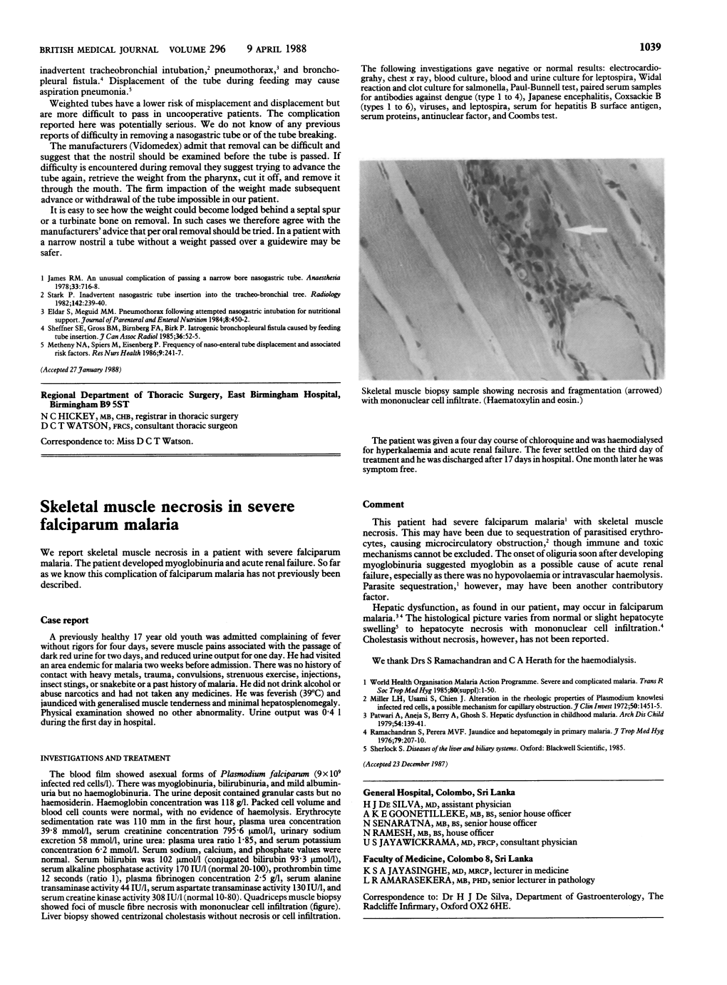 Skeletal Muscle Necrosis in Severe Falciparum Malaria