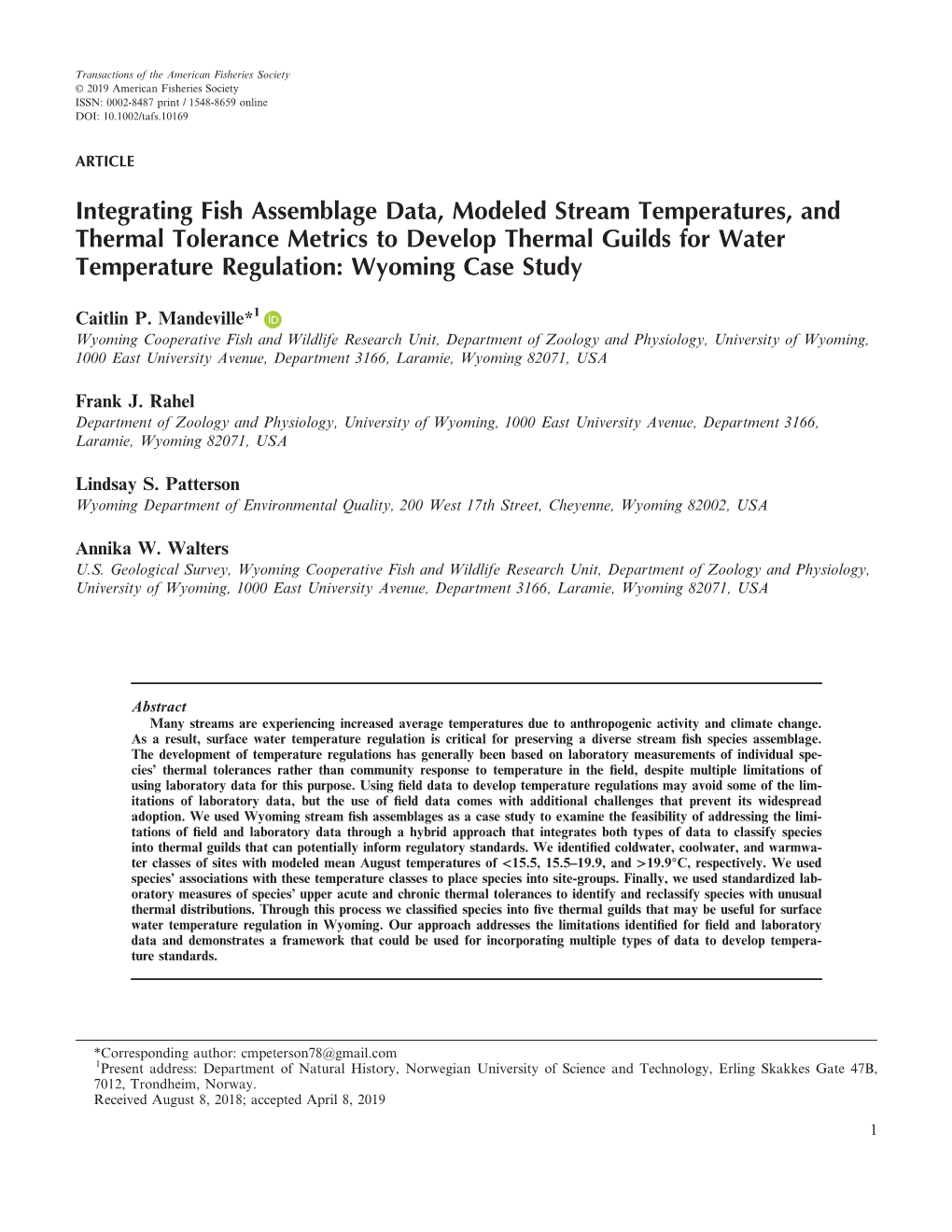 Integrating Fish Assemblage Data, Modeled Stream Temperatures