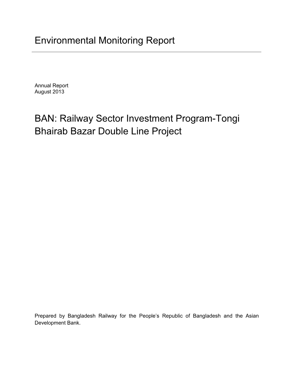 Environmental Monitoring Report BAN: Railway Sector Investment