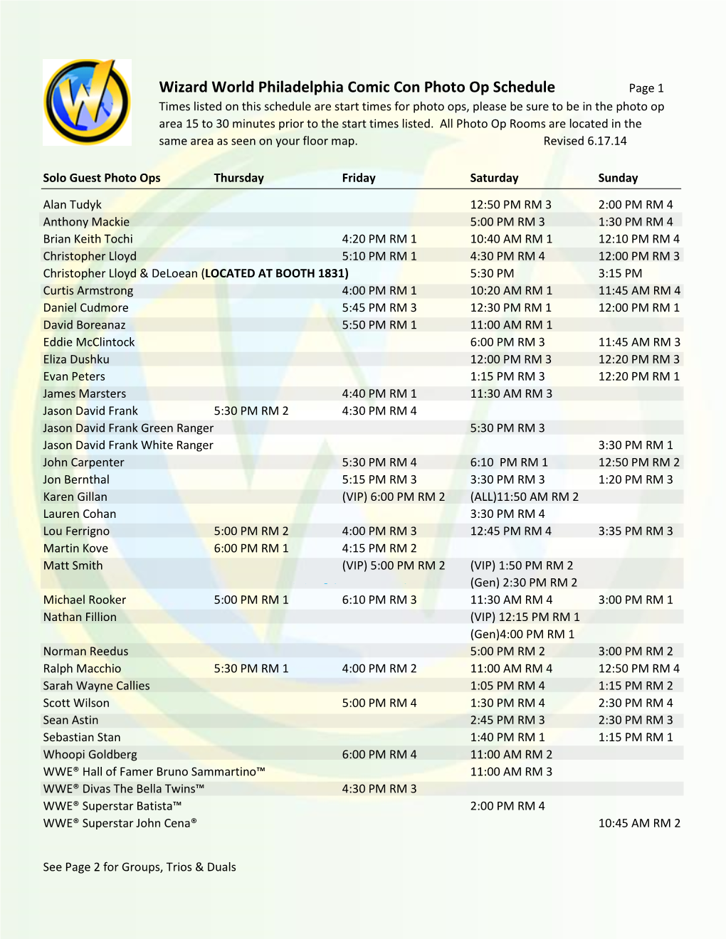 Wizard World Philadelphia Comic Con Photo Op Schedule